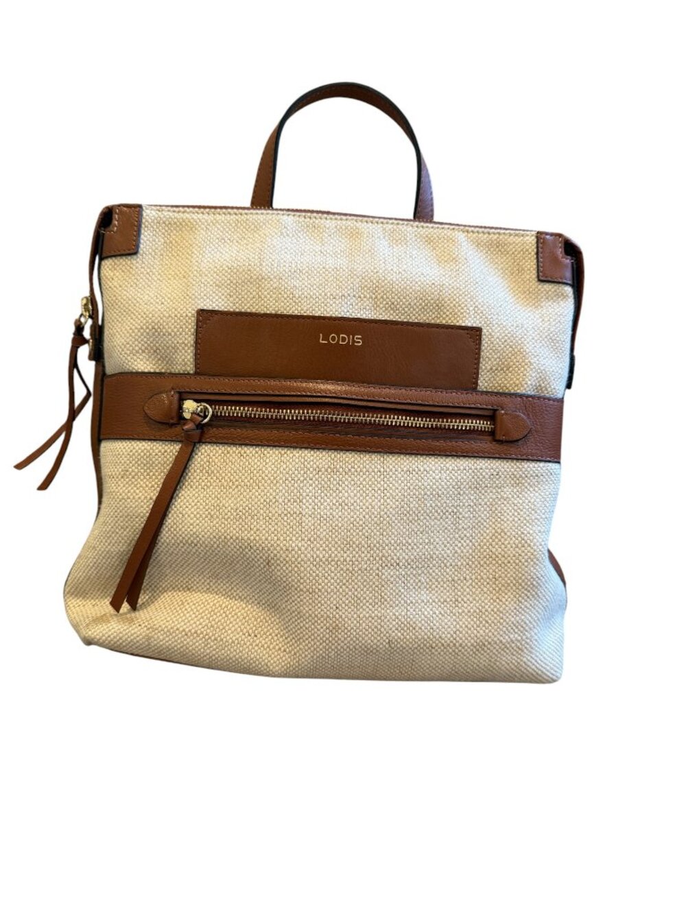 Lodis 'Pippa' Tan Canvas Backpack with Leather Trim